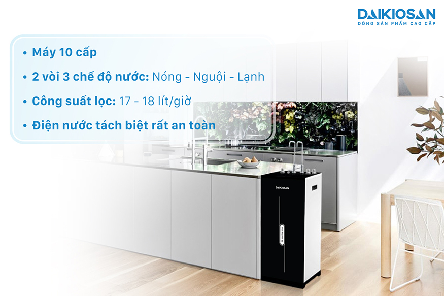 Máy lọc nước RO nóng nguội lạnh Daikiosan DSW-42810H lắp phù hợp mọi không gian